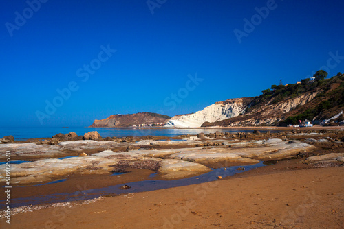 Limestone white cliffs with beach at the Scala dei Turchi, Realmonte. Agrigento