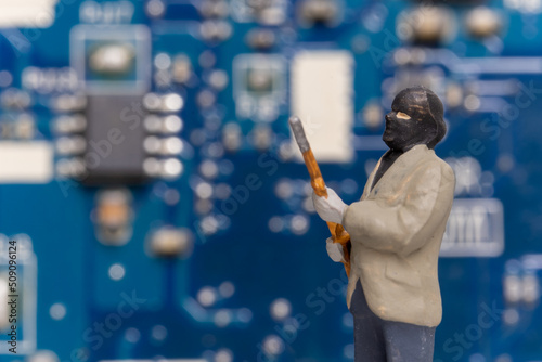 Miniature people Thieves with Gun steal information in computer systems , safety Technology concepts