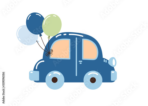 Car and balloons illustration