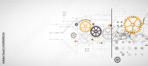 Abstract background on technological and scientific topics. Plexus effect with various techno details with a place under the text. Vector format.