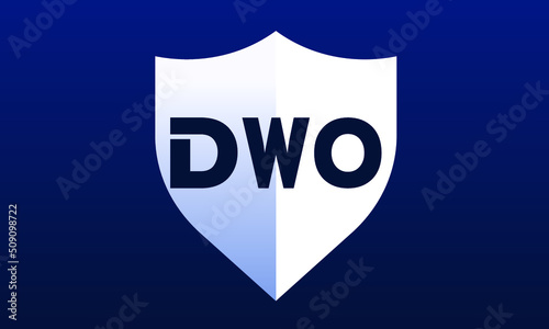 DWO shield logo design on blue background vector template | monogram logo | abstract logo | wordmark logo | letter mark logo | business logo | brand logo | flat logo, minimalist logo. photo