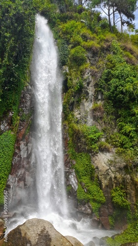 view of lake toba waterfall in the morning