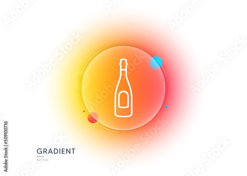 Champagne bottle line icon. Gradient blur button with glassmorphism. Anniversary alcohol sign. Celebration event drink. Transparent glass design. Champagne line icon. Vector