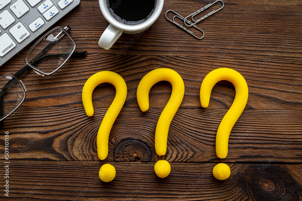 Question mark icon on office or students desk. Solving problem concept Question mark icon on office or students desk. Solving problem concept