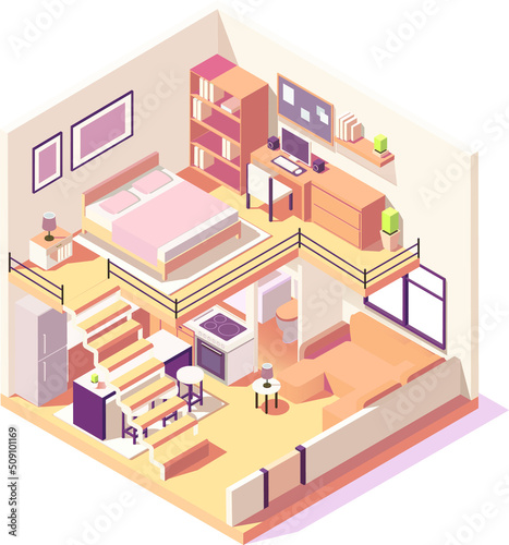 isometric house different rooms composition