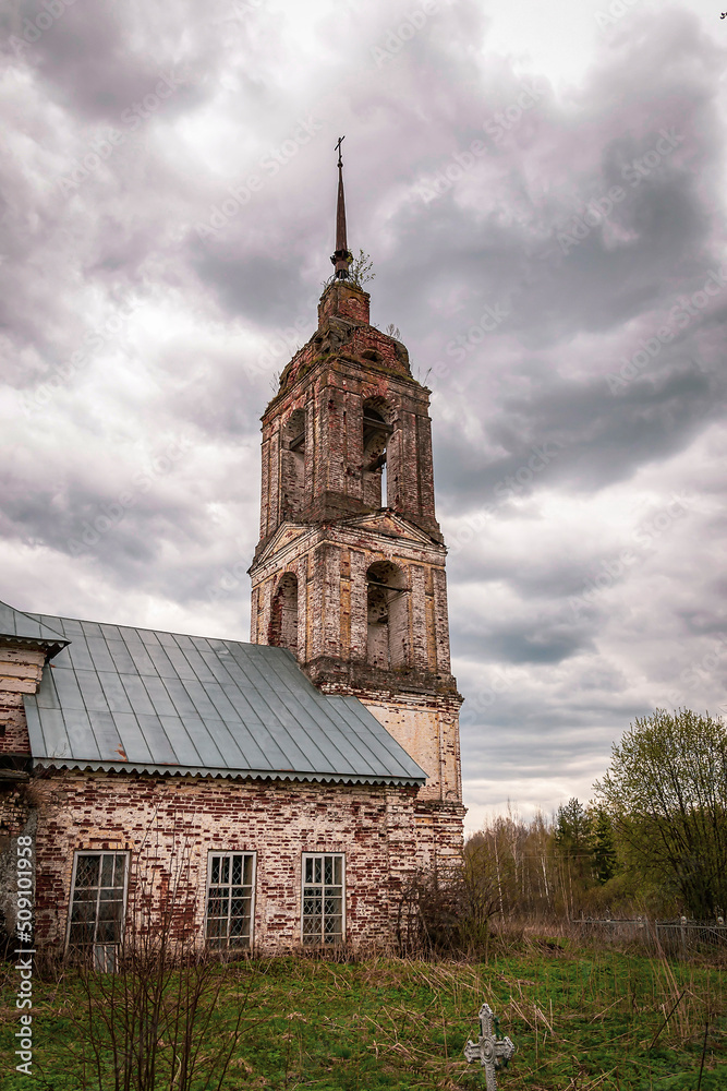 the bell tower of the village church