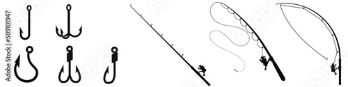 Leinwand Poster Fishing rod icon vector set