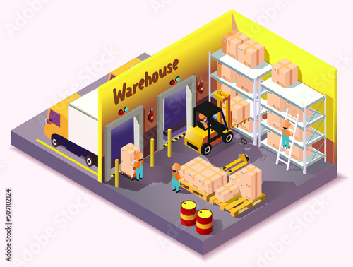 Isometric warehouse logistic delivery service 