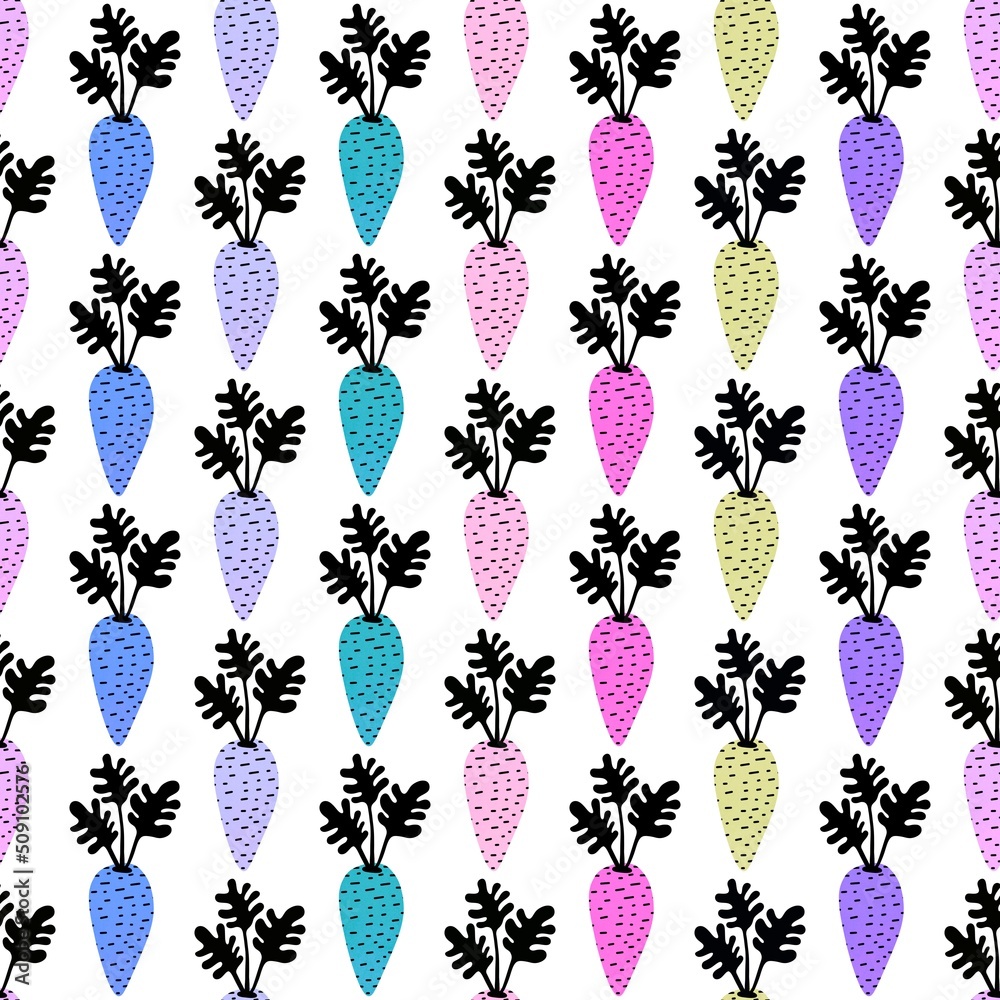 Vegetable seamless cartoon carrot pattern for fabrics and packaging and gifts and cards and linens and kids Vegetable seamless cartoon carrot pattern for fabrics and packaging and gifts and cards and linens and kids