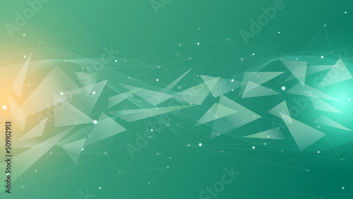 Particles liquid dynamic flow. Abstract polygonal space. Background with connecting dots and lines. Glittering dust of lights. Graphic concept for your design. Green background