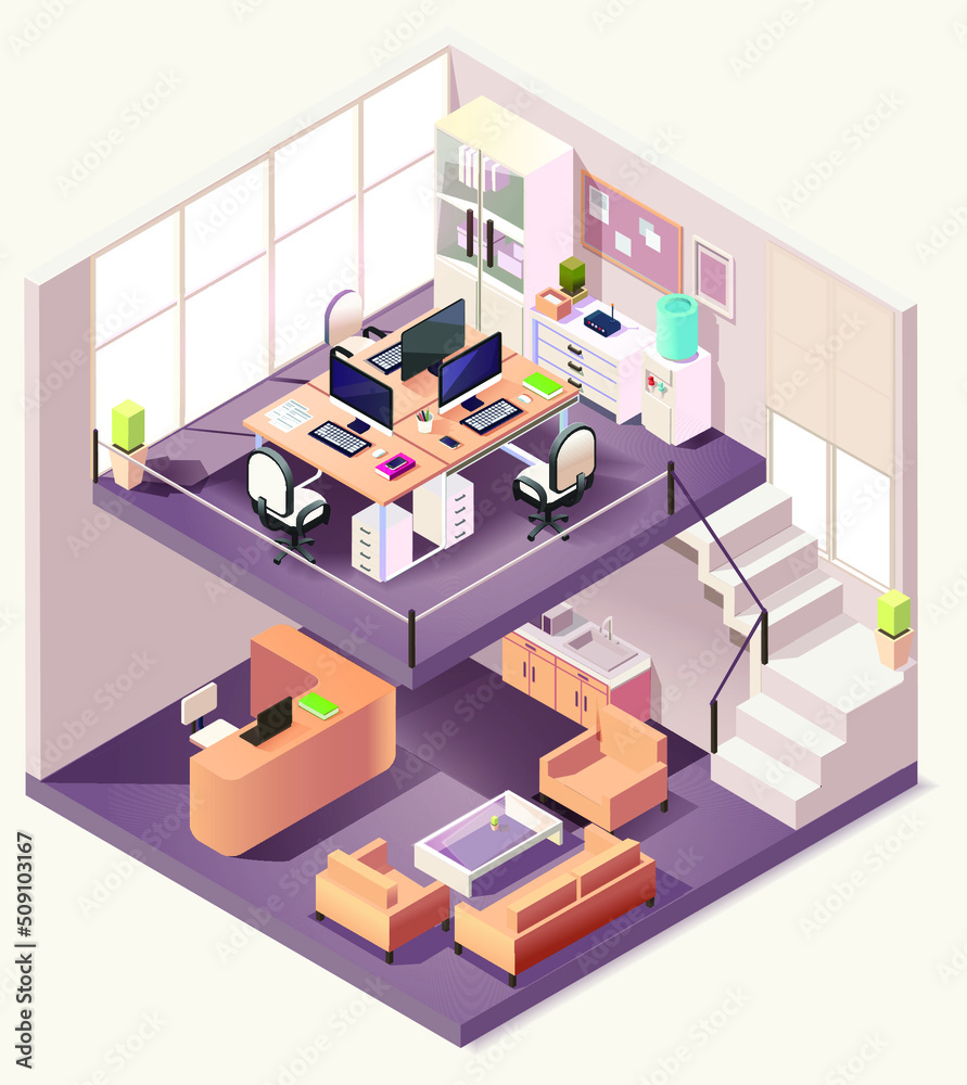 Isometric office different floors composition