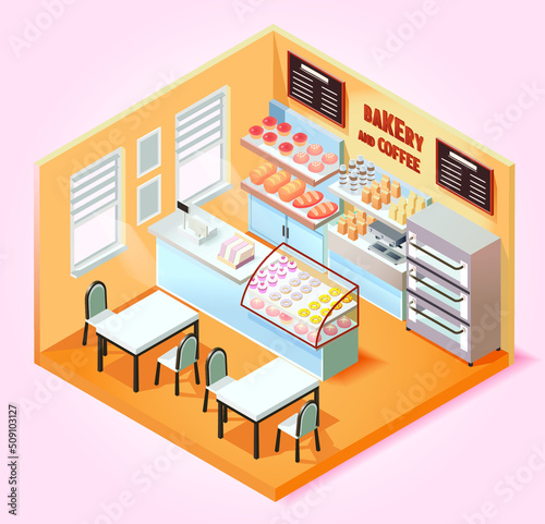 Isometric  coffee and bakery shop 