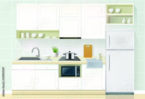 Interior of Modern kitchen with appliances © NoteKub