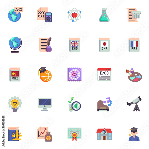Education and science flat icons set