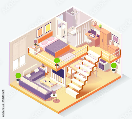 isometric house different rooms composition