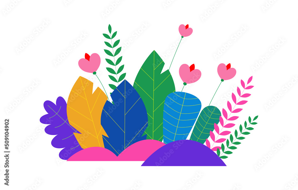 Trendy neon gradient plants and leaves background.