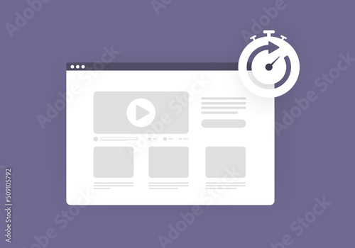Dwell Time concept illustration. Seo analytics metrics. Vector illustration with a website that was visited from a search engine and a timer indicating the time a person spent on that page