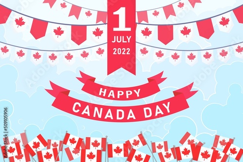 Canada day banner or header background. 1st of July national holiday design. Red and white confetti. Simple vector illustration.