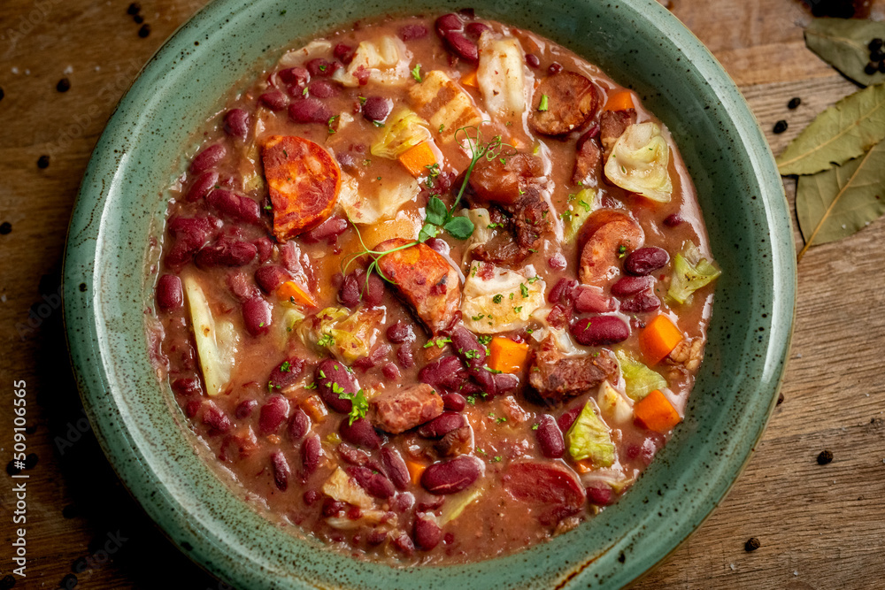 Feijoada á Transmontana | Portuguese Pork Beans Stew Stock Photo