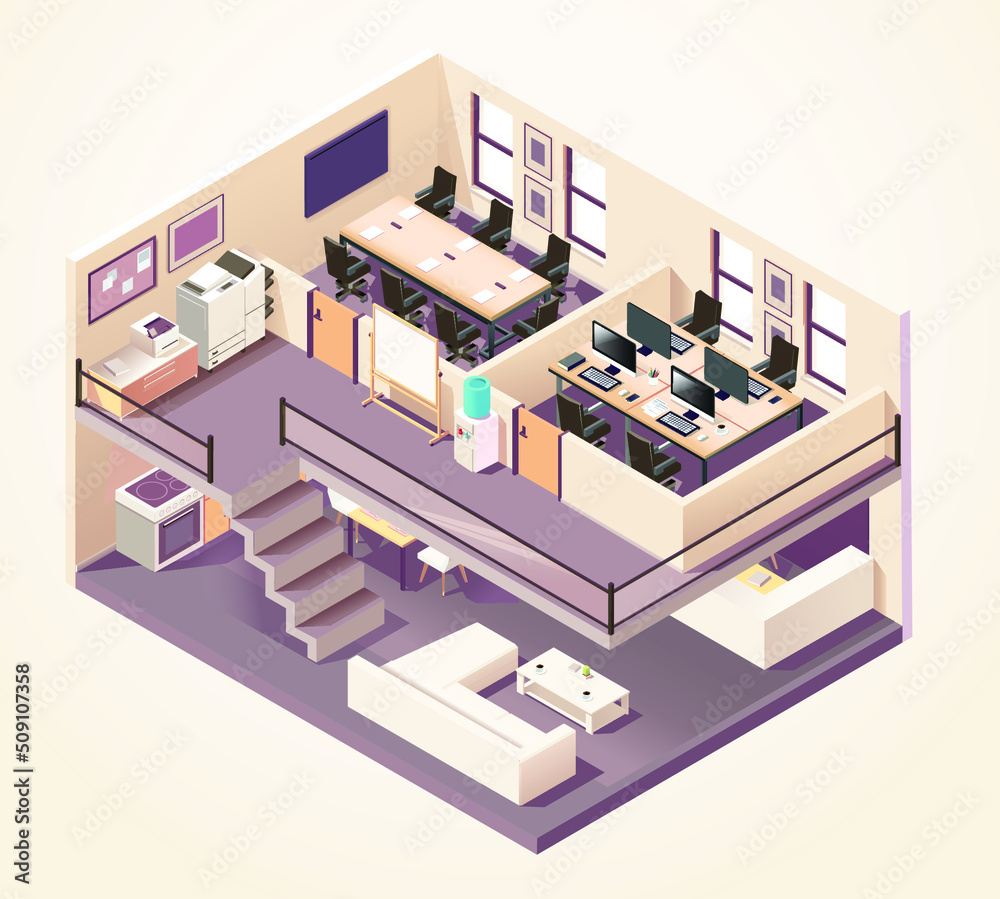 Fototapeta premium Isometric office different floors composition