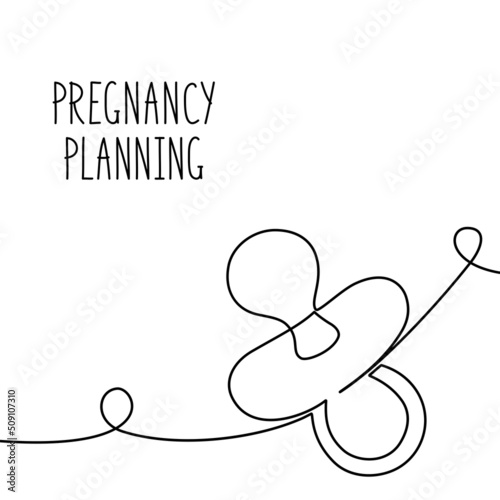 Continuous line drawing of pacifier. Pregnancy planning concept. Vector illustration