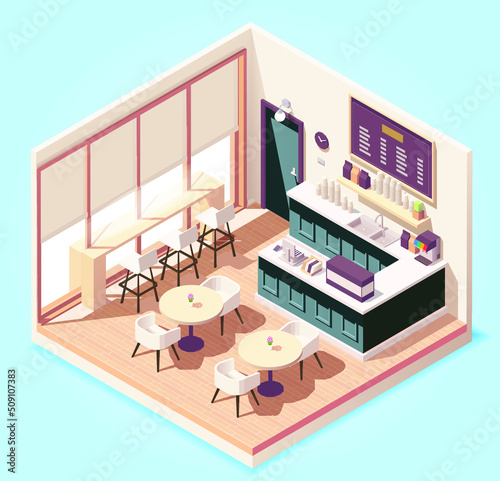 isometric illustration Cute small cafe or restaurant 