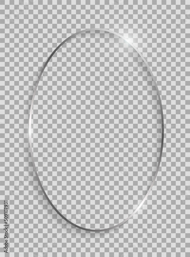 Silver oval frame with shadows and highlights isolated on a transparent background.