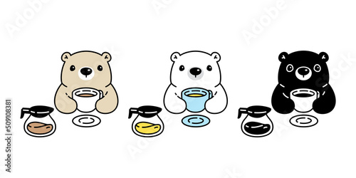 Bear vector polar bear icon logo coffee cup tea teddy baby cartoon character symbol doodle animal illustration design isolated