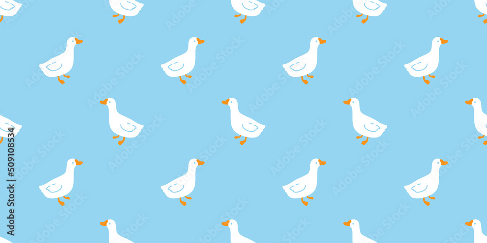 Fototapeta premium duck seamless pattern bird goose shower bathroom swimming pool bird chicken vector cartoon pet scarf isolated animal tile wallpaper repeat background doodle illustration design