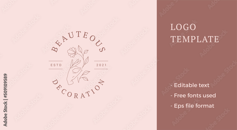 Romantic woman hand holding tender organic natural flower circle feminine logotype vector Romantic woman hand holding tender organic natural flower circle feminine logotype vector