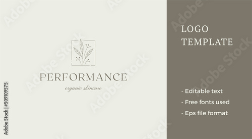 Monochrome organic natural twig with berries leaves decorative business logotype vector illustration