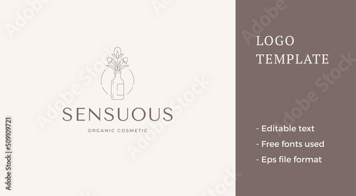 Elegant wild flower narcissus in bottle vase circle line art frame business logo vector