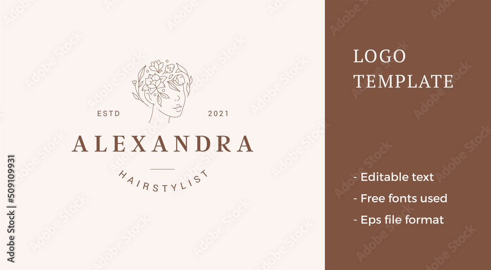 Minimalist line art woman portrait flower wreath head spring blossom logo vector Minimalist line art woman portrait flower wreath head spring blossom logo vector
