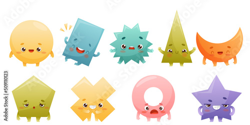 Geometric Shape Character with Different Face Expression and Emotion Vector Set