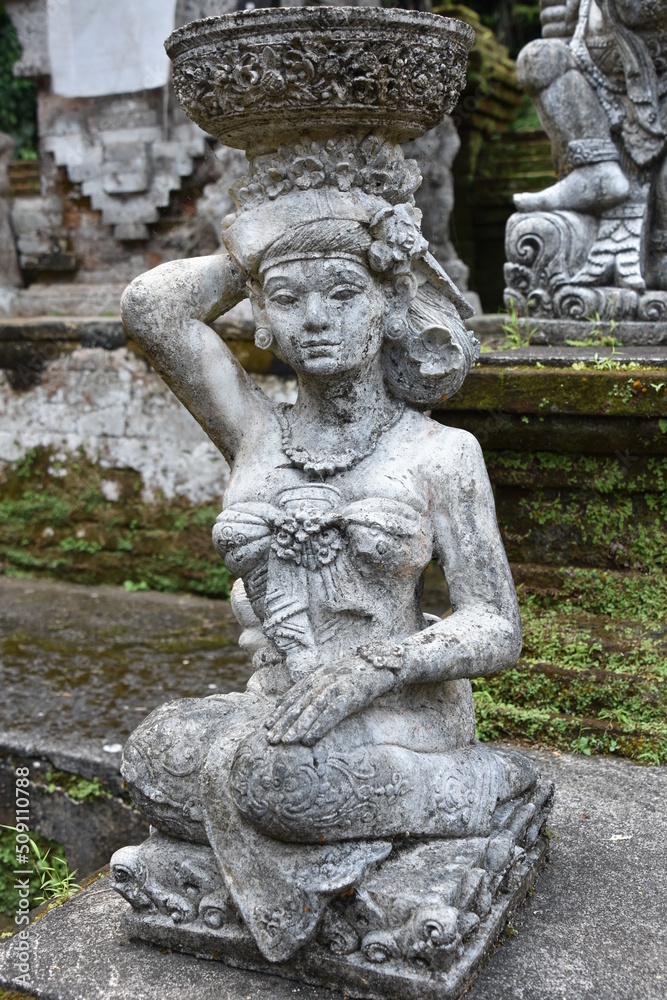 Female Kneeling Stone Statue Portrait, Bali
