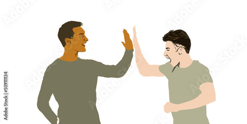 Two men are going to clap their hands and laughing, vector 