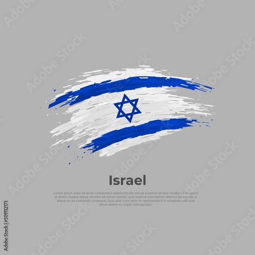 Israel flag. Brush painted israeli flag on a white background. Brush strokes. Vector design national poster, template. Place for text.  State patriotic banner of israel, cover. Copy space