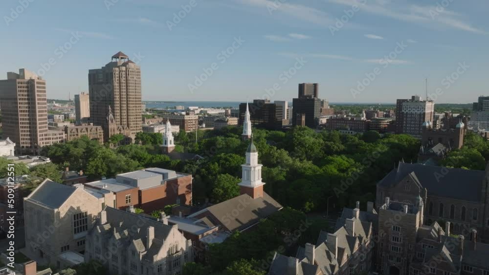 flying towards and tilting down on New Haven Green flying towards and tilting down on New Haven Green