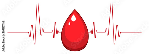 Human blood with heart rate on white background