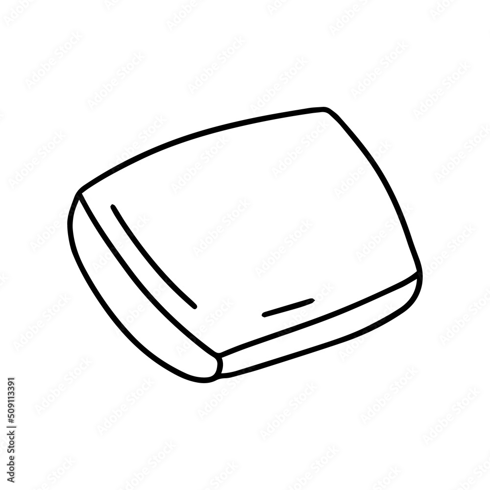 Doodle hand drawn pillow illustration. Vector sleeping .feather pillow doodle illustration