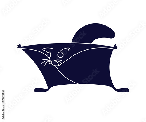 Cute black flying squirrel in flight , stylized pet