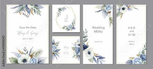 Watercolor vector set of wedding invitations.