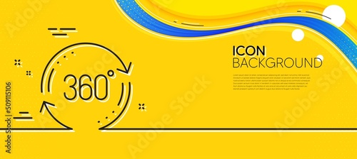 360 degree line icon. Abstract yellow background. Full rotation sign. VR technology simulation symbol. Minimal full rotation line icon. Wave banner concept. Vector