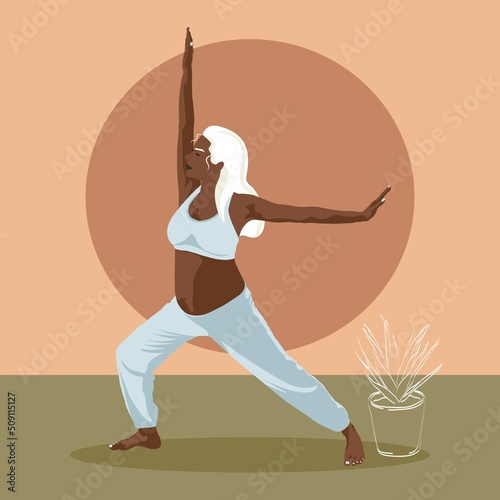 Pregnant Woman practicing Yoga. Concept for Yoga, meditation, health, care, pregnancy. Flat Vector illustration.