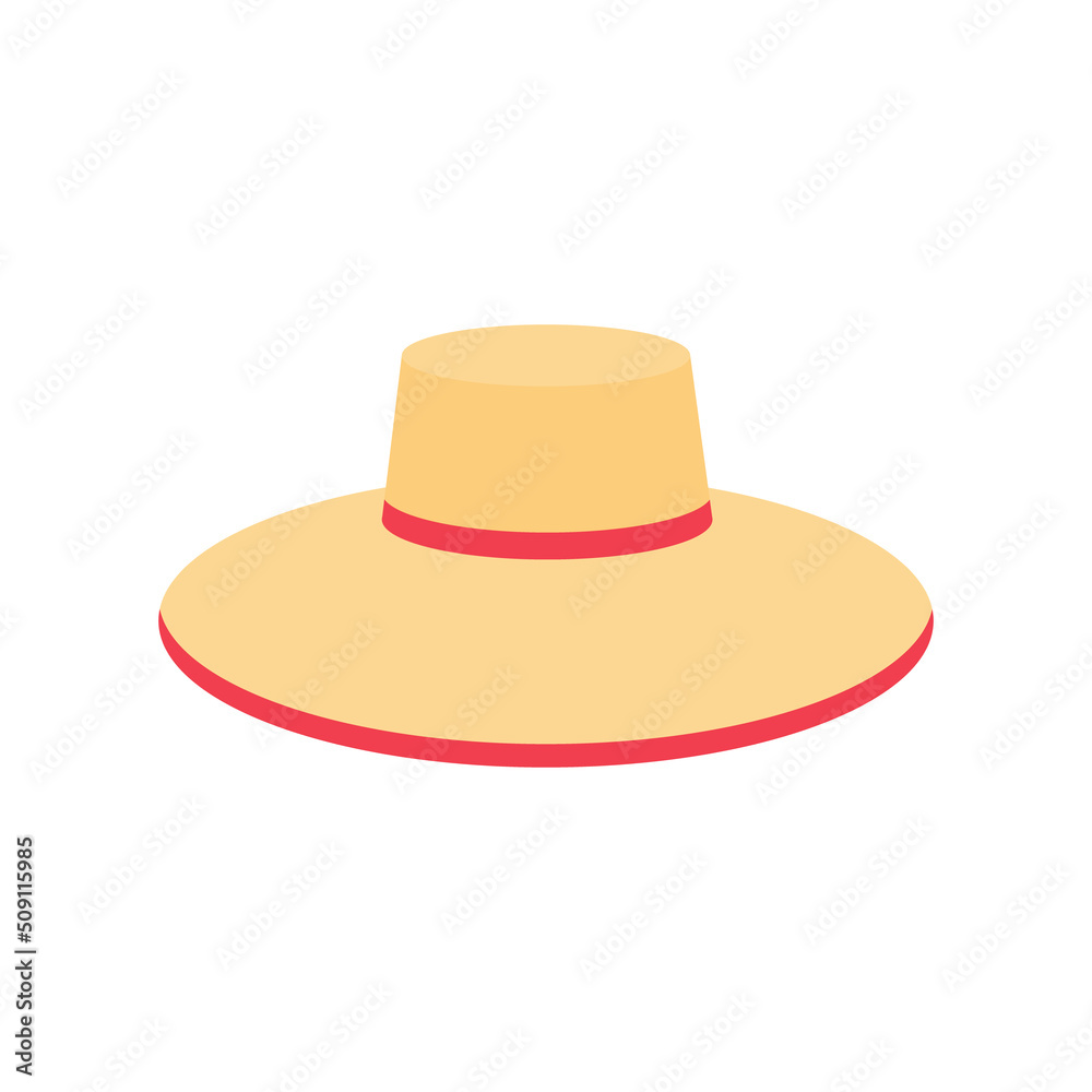 Summer straw hat flat style illustration. Beach sun hat isolated Summer straw hat flat style illustration. Beach sun hat isolated