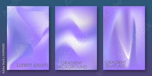 Abstract gradient fluid liquid cover template. Blurred gradient template set. Liquid dynamic gradient waves. Smooth templates collection for brochures, posters, banners, flyers and cards. Vector illus