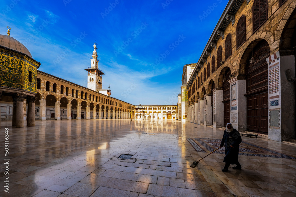 Umayyad Mosque, the Great Mosque of Damascus, in the old city of