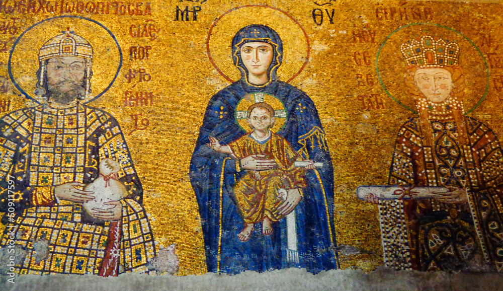 Historic Religious Mosaic of Mother Mary and Christ in Istanbul's Old City - Istanbul, Turkey