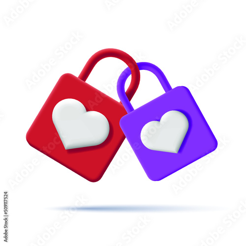 Web icon of a couple of padlocks with heart, 3d illustration. Vector illustration