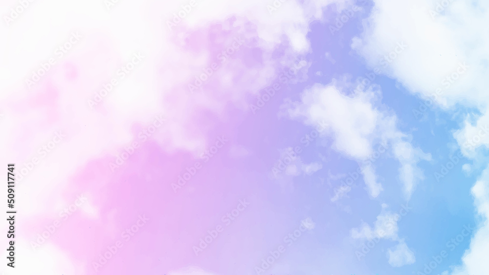 fantasy magical landscape sky abstract big volume texture fluffy clouds shine close up view straight, cotton wool, pink purple pastel colors sun fabulous background